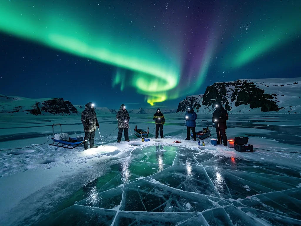 Aurora Borealis over frozen waters