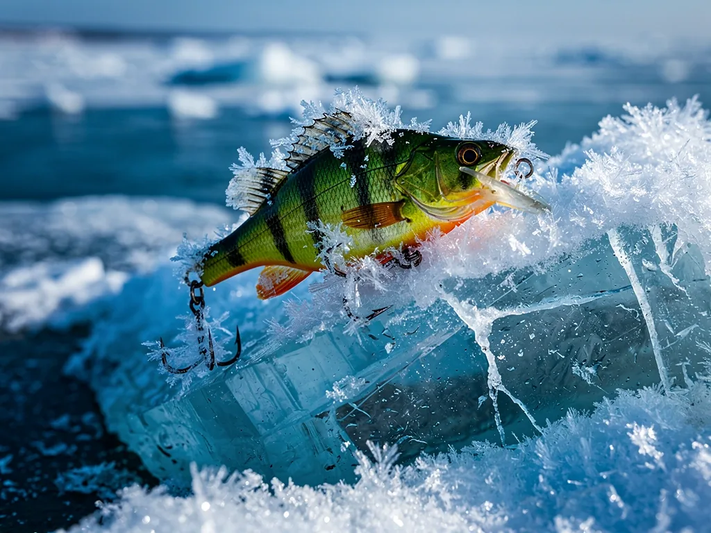 Arctic fishing lure frozen in ice