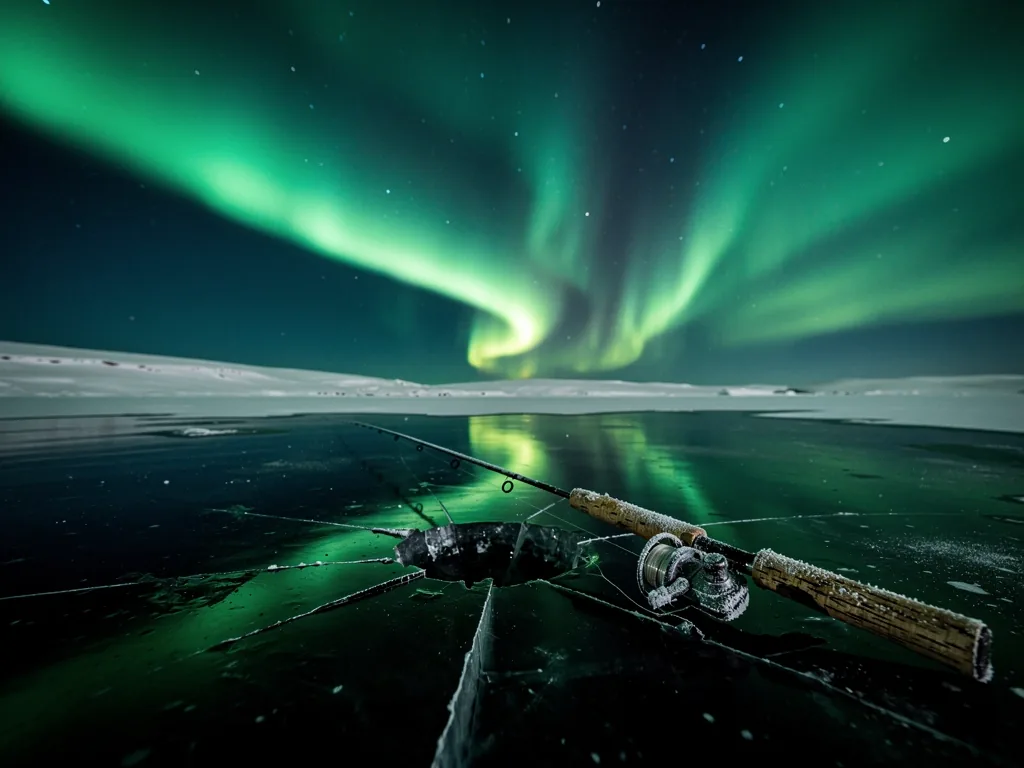 Aurora over frozen lake
