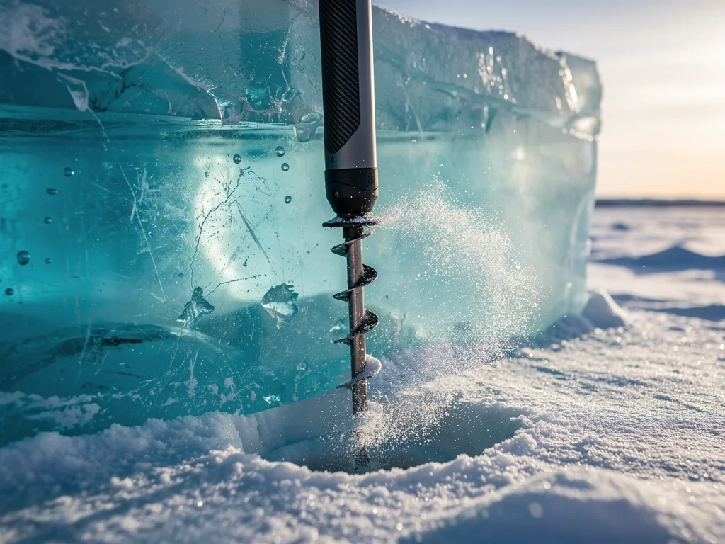 Advanced arctic fishing equipment submerged in blue ice