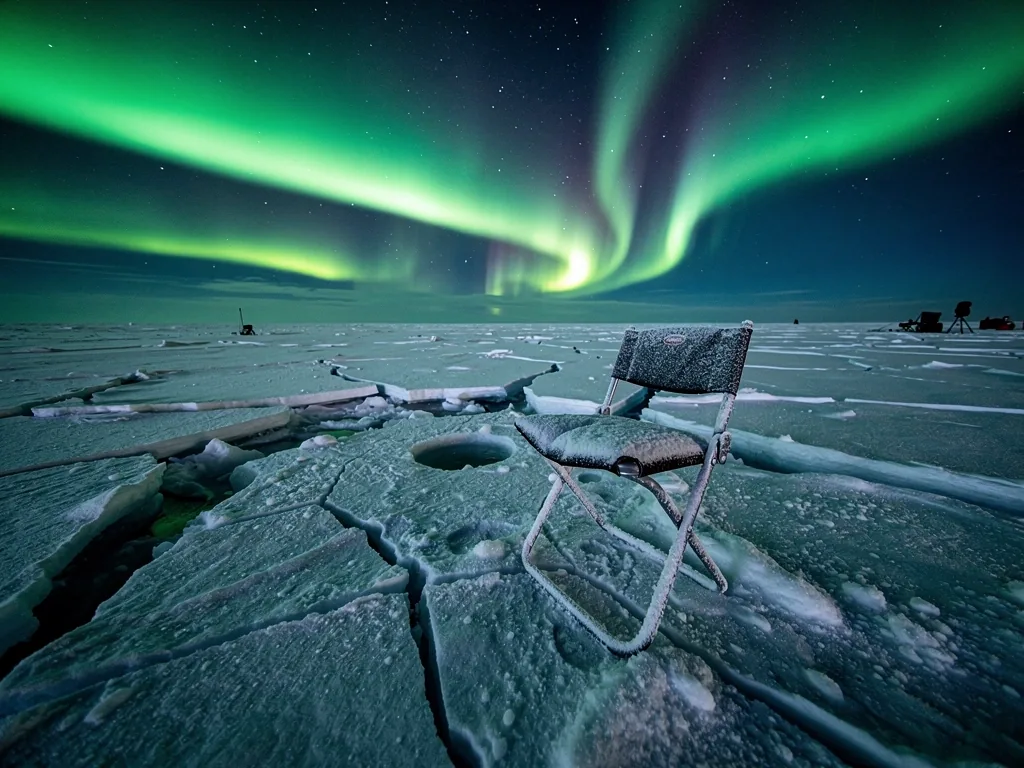 Atmospheric aurora borealis over the fishing world waters