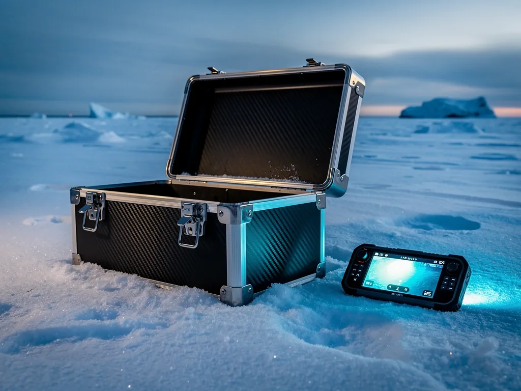Digital fishing equipment in arctic ice